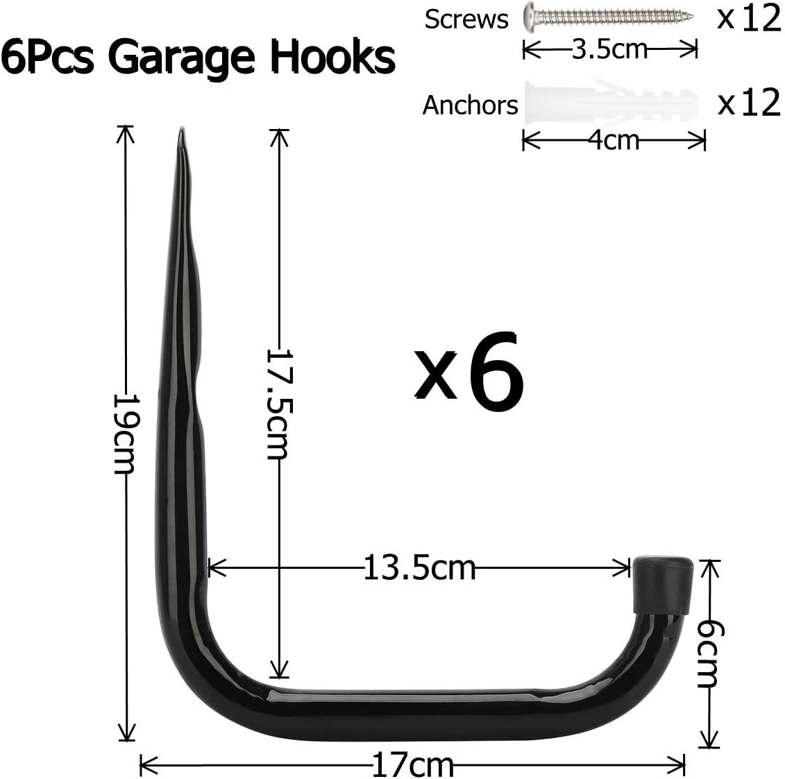 6-teiliges Garagen-Leiterhaken-Set, 19cm x 17cm