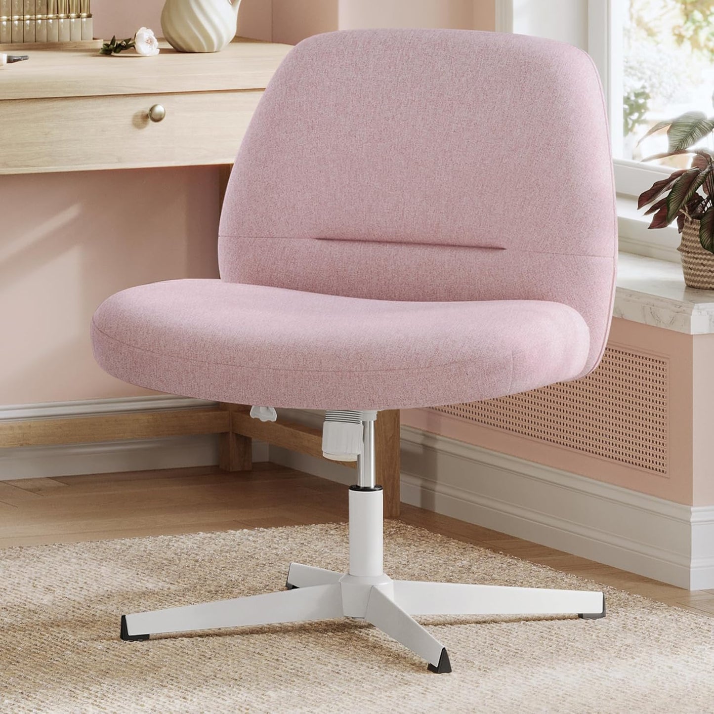 Höhenverstellbarer Schneidersitz-Schreibtischstuhl, Pastellrosa Ohne Rädern