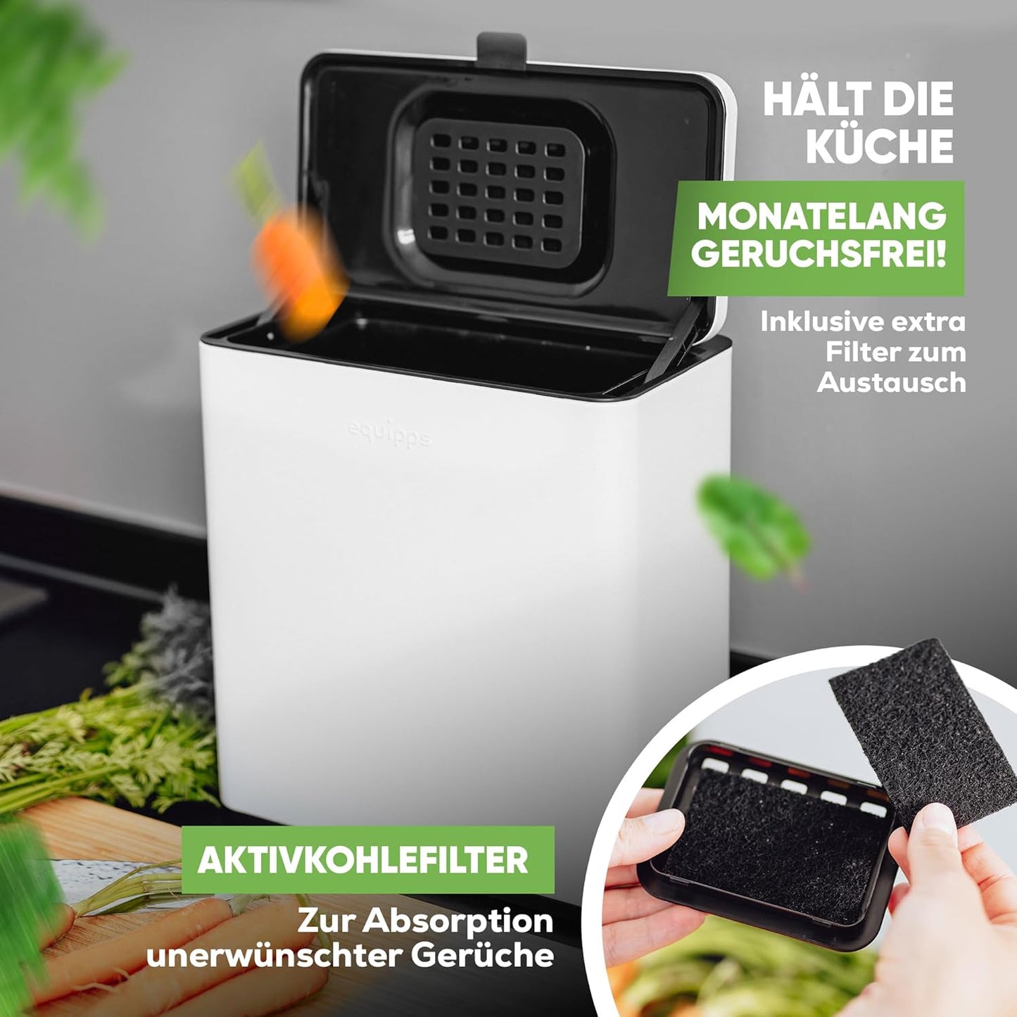 Komposteimer mit Geruchsfilter, Weiß matt 6l