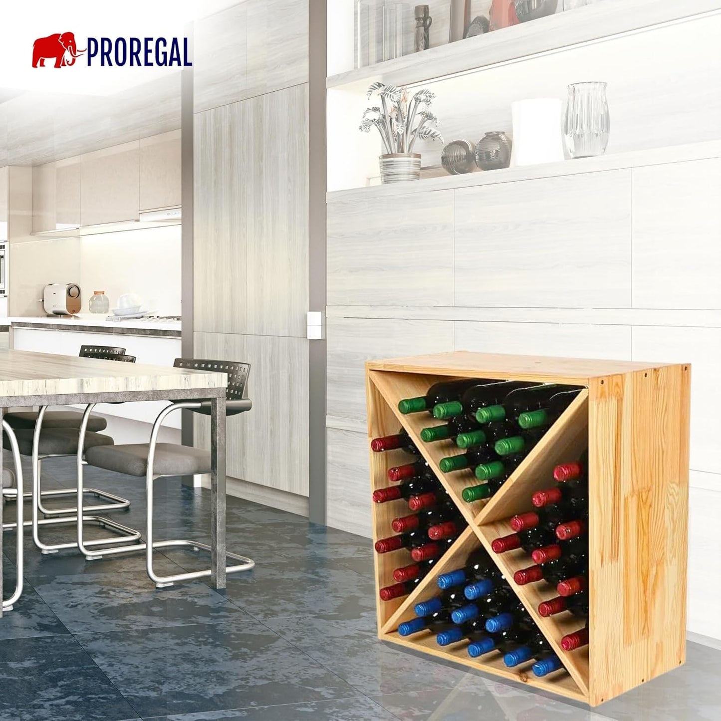 Modulares Weinregal für 40 Flaschen, Kreuz Modul für 40 Flaschen Kiefer Natur