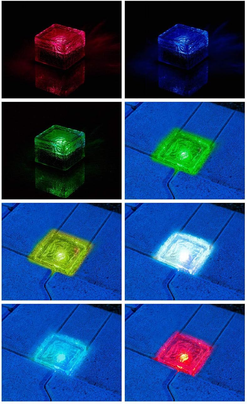 4-teiliges Solar-RGB-LED-Glasbausteine-Set mit Dämmerungssensor, 4er- Set