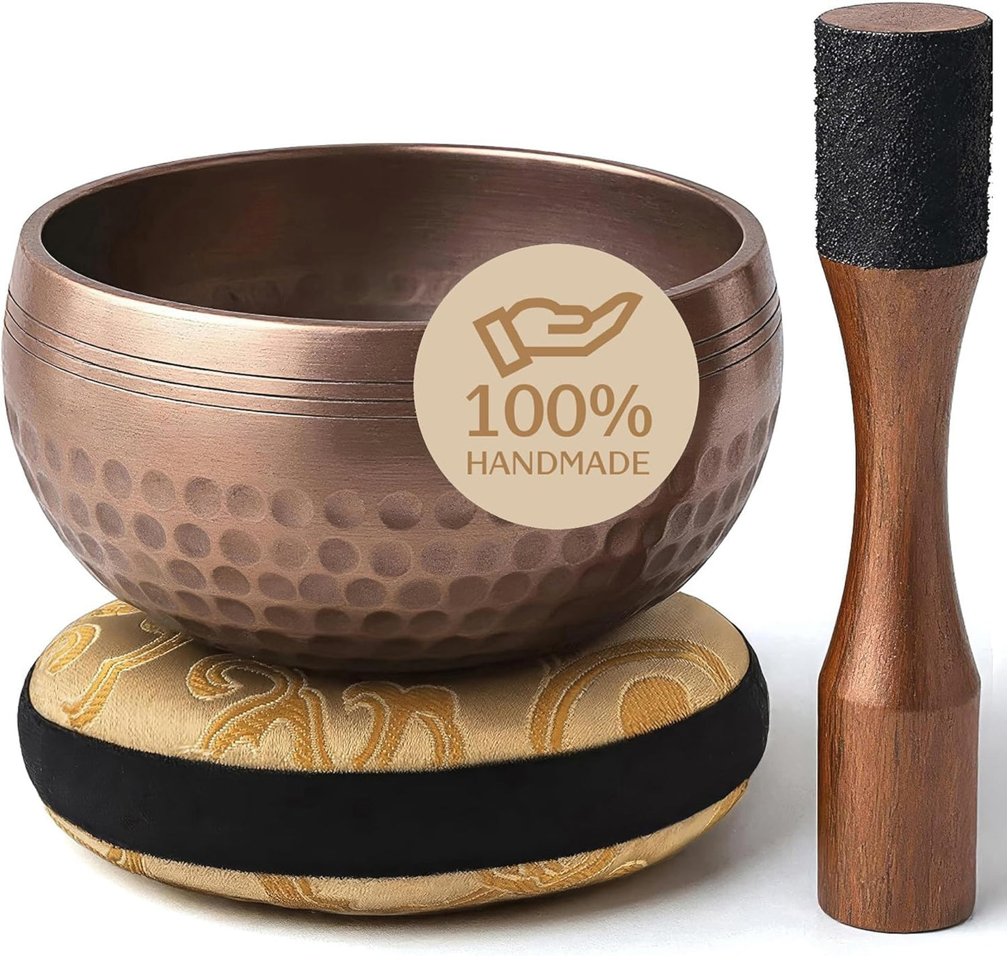 Klangschalen-Set mit Kissen und Klöppel, Glänzend braun Ohne Tasche