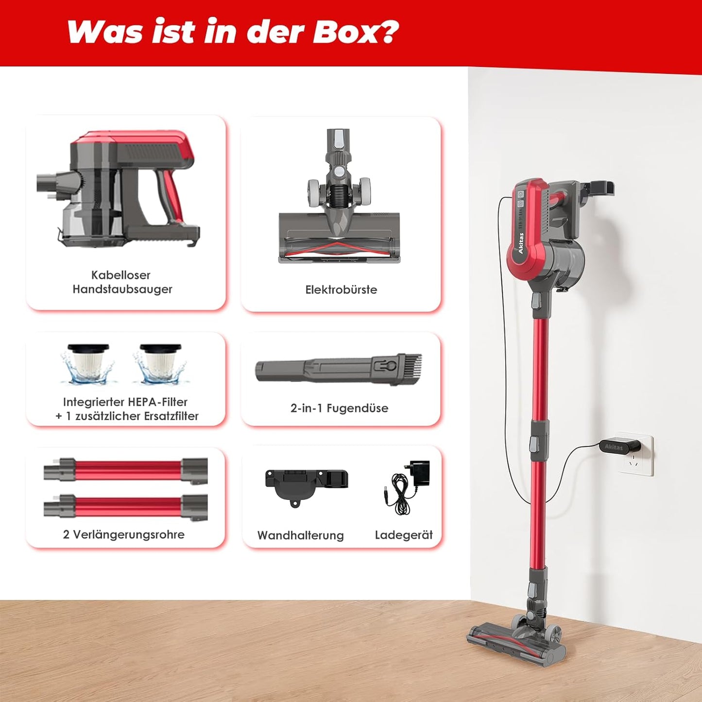 Akku-Staubsauger AKV10A mit LED-Bürste, AKV10A