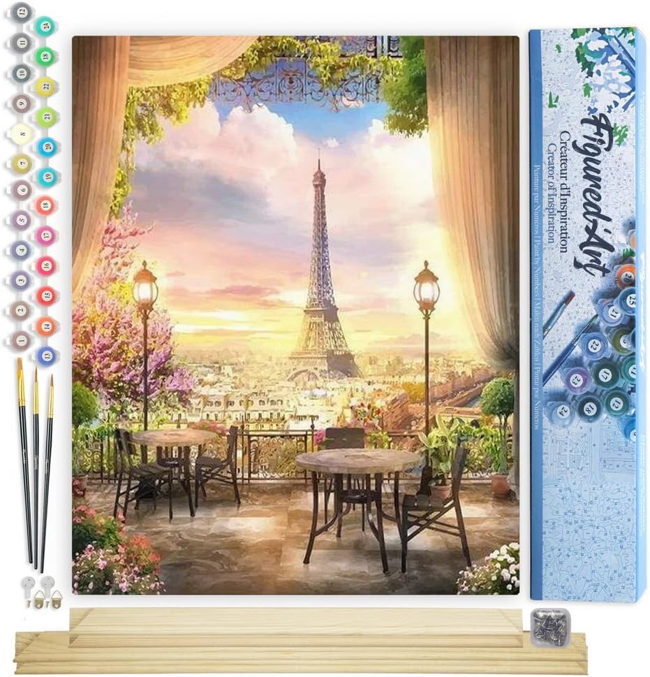 Malen nach Zahlen Set - Romantische Landschaft Paris, Romantische Landschaft in Paris 40x50cm Mit Keilrahmen (nicht gespannt)