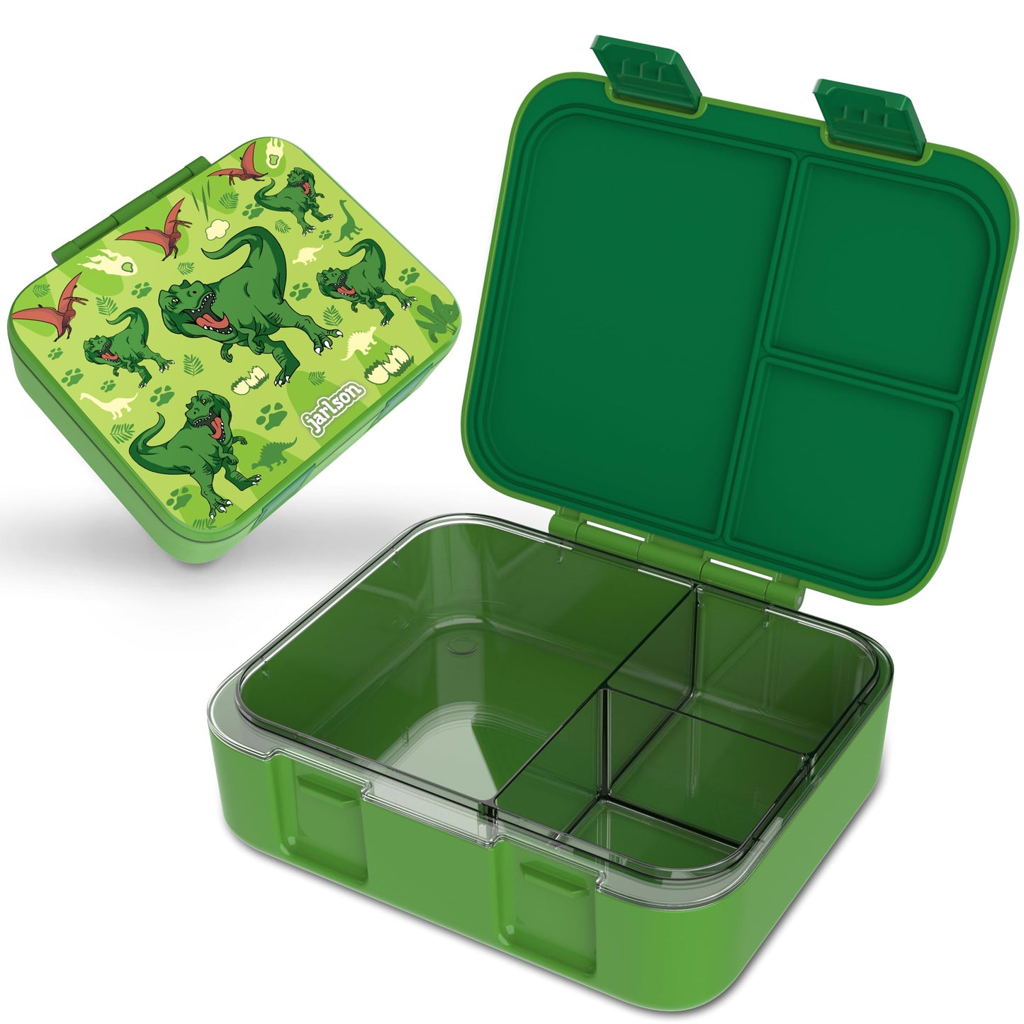 Kinder Bento Lunchbox mit Trennfächern, Dinosaurier Grün V2