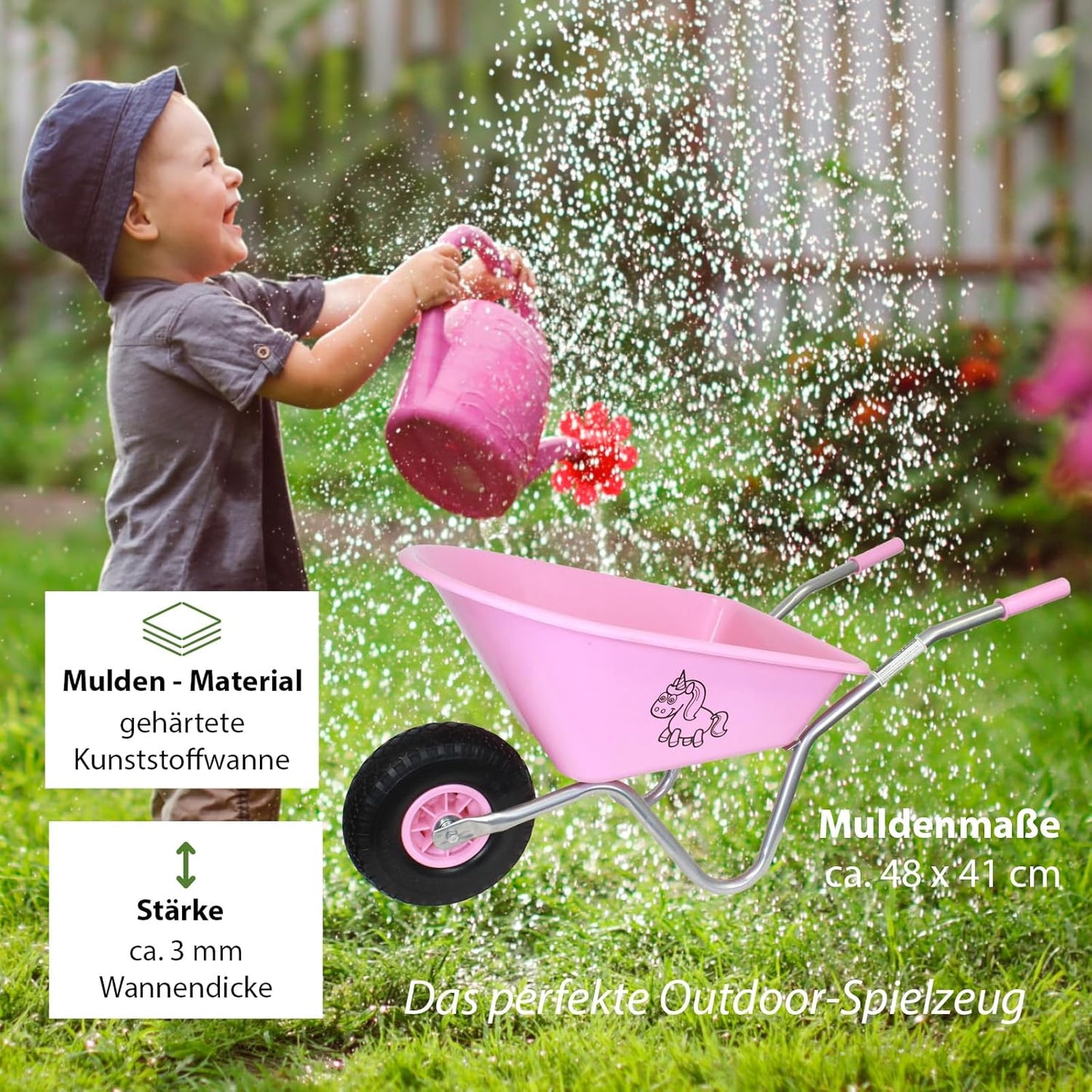 Kinderschubkarre Einhorn (40 kg Traglast), Einhorn | Rosa