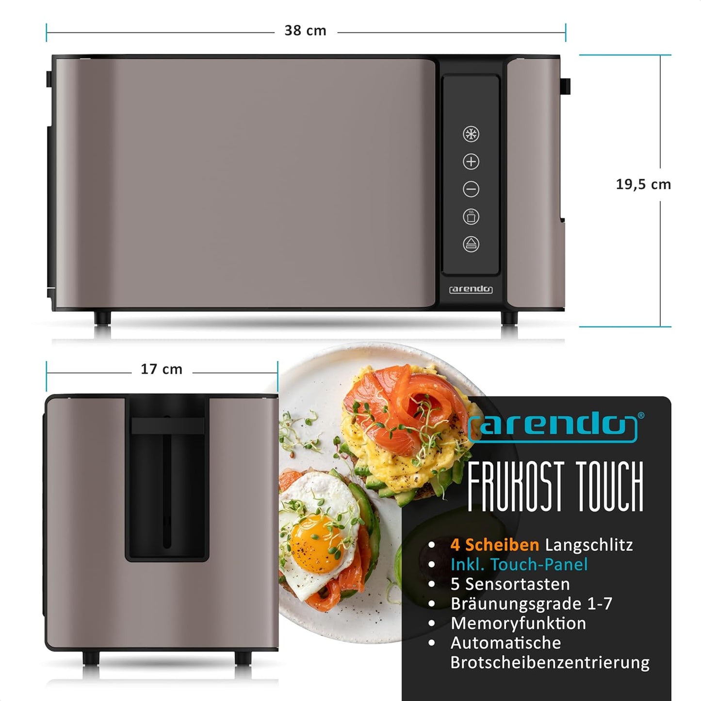 Langschlitztoaster mit Touchscreen, F: Taupe
