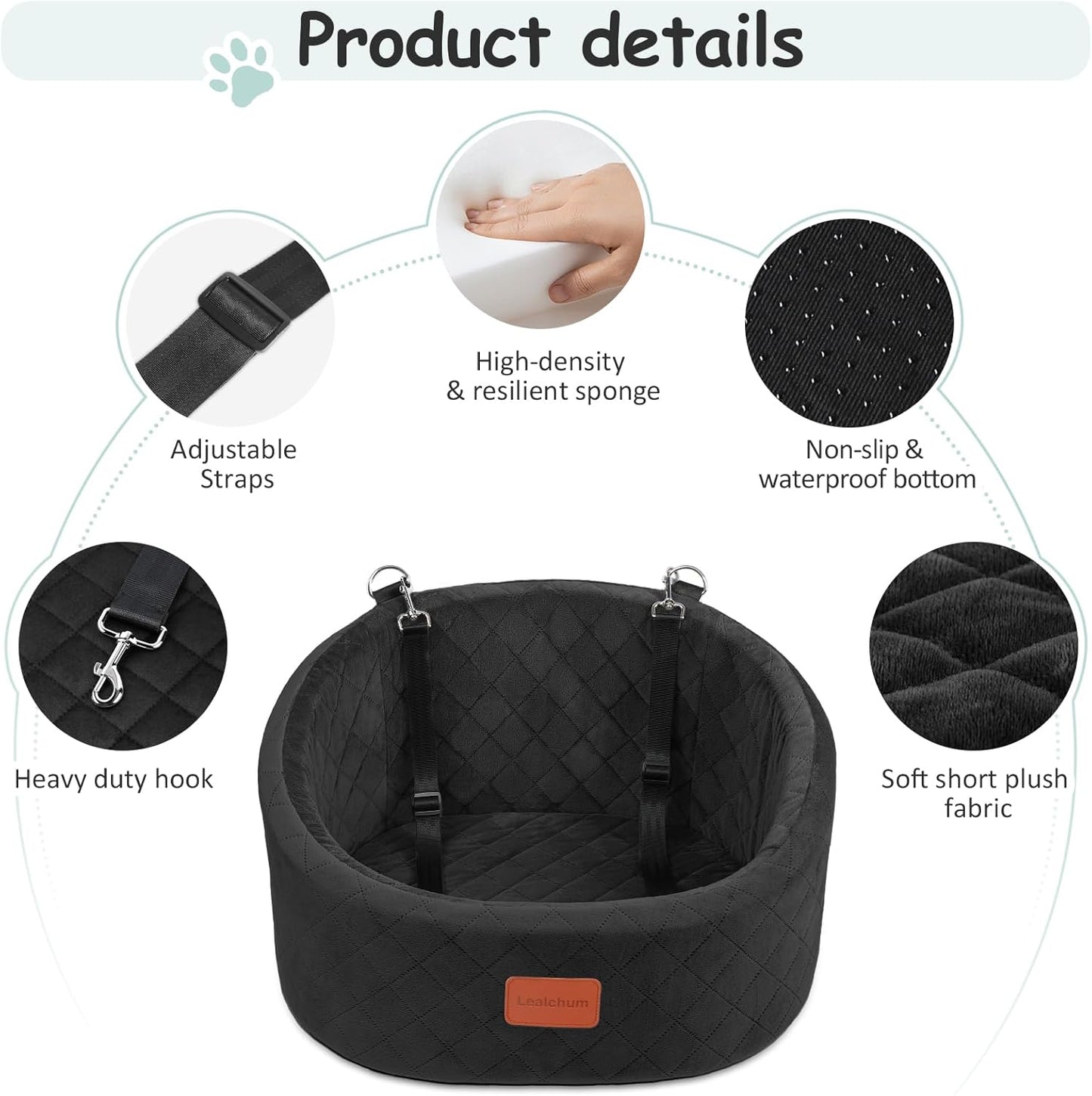 Hunde-Autositz mit Sicherheitsleine, Black Small