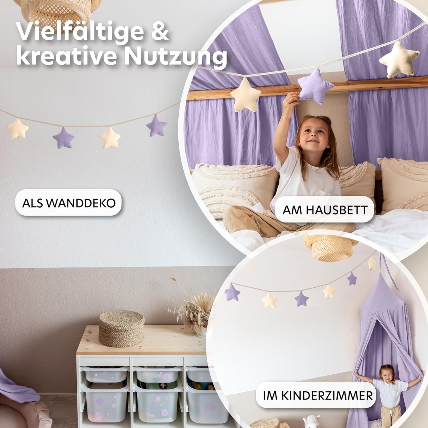 Sternenkette, Creme & Flieder Sterne ohne Goldapplikation