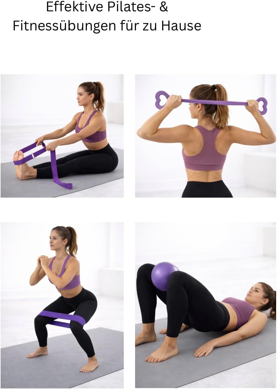 Pilates-Trainingsset mit Widerstandsbändern & Pilatesball, Violett
