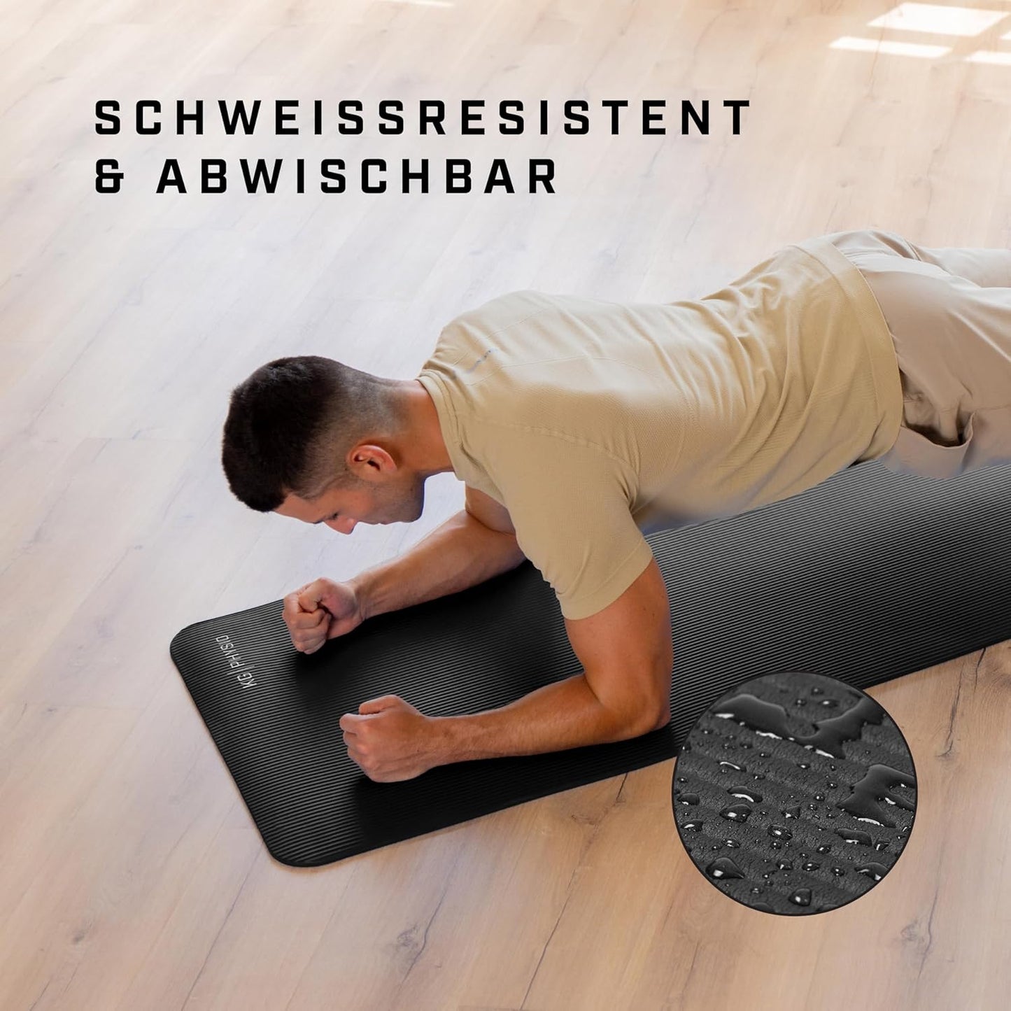 Rutschfeste Yogamatte mit Tragegurt, Schwarz