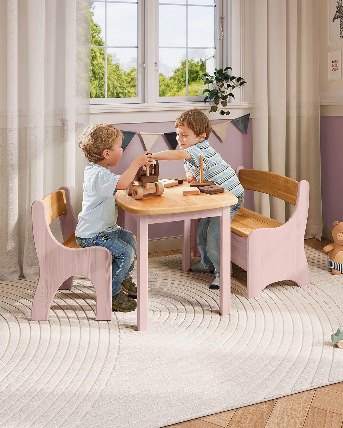 Kindersitzbank Levin mit Geheimfach, Steinrosé & Erle