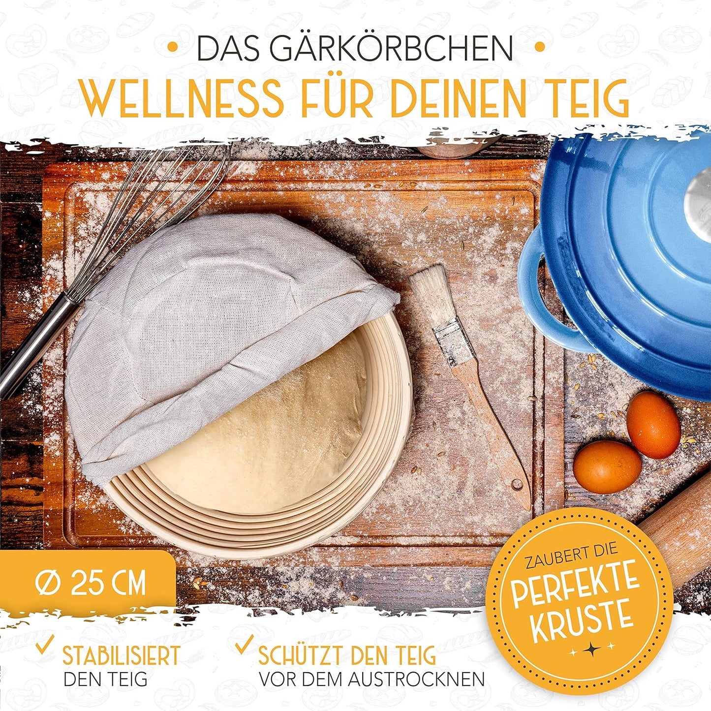 Brottopf mit Gärkorb, Blau Topf