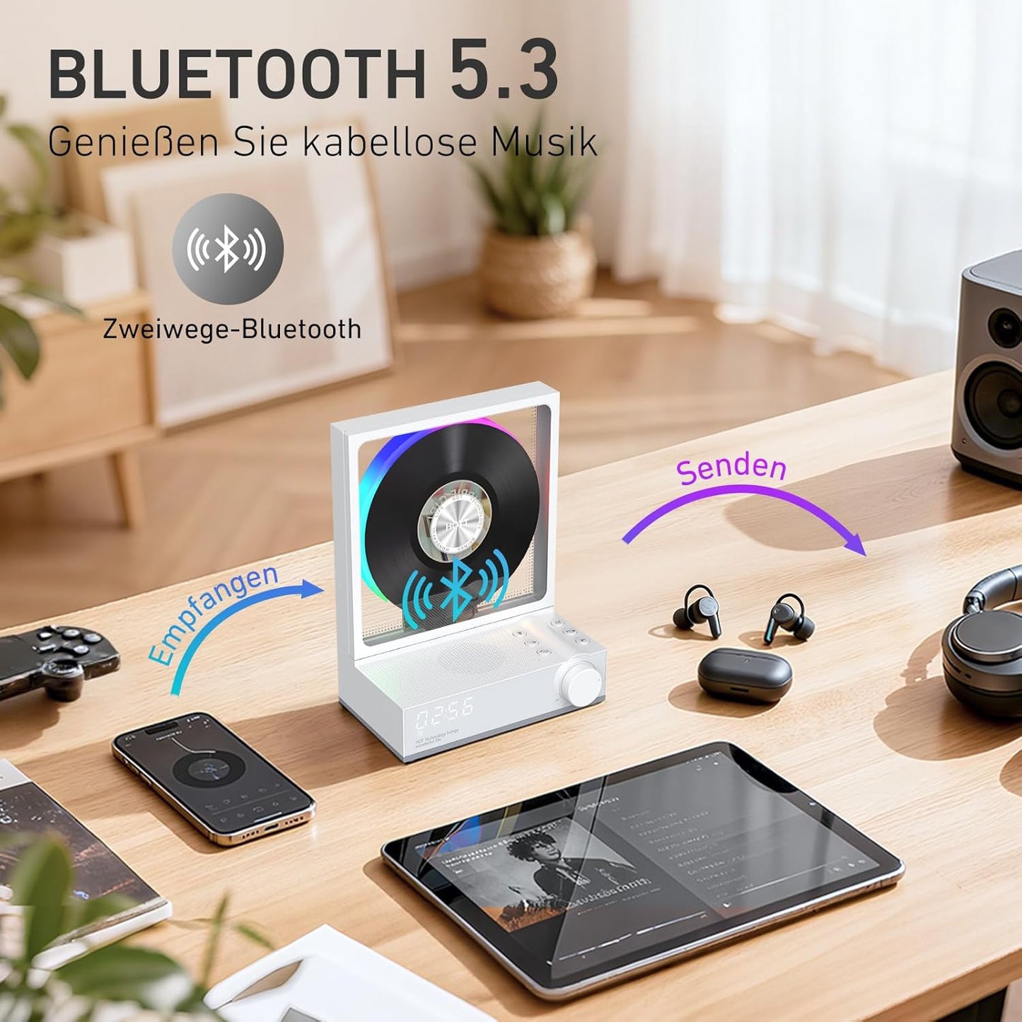 Tragbarer Bluetooth CD-Player mit Fernbedienung, Mit FB Grau