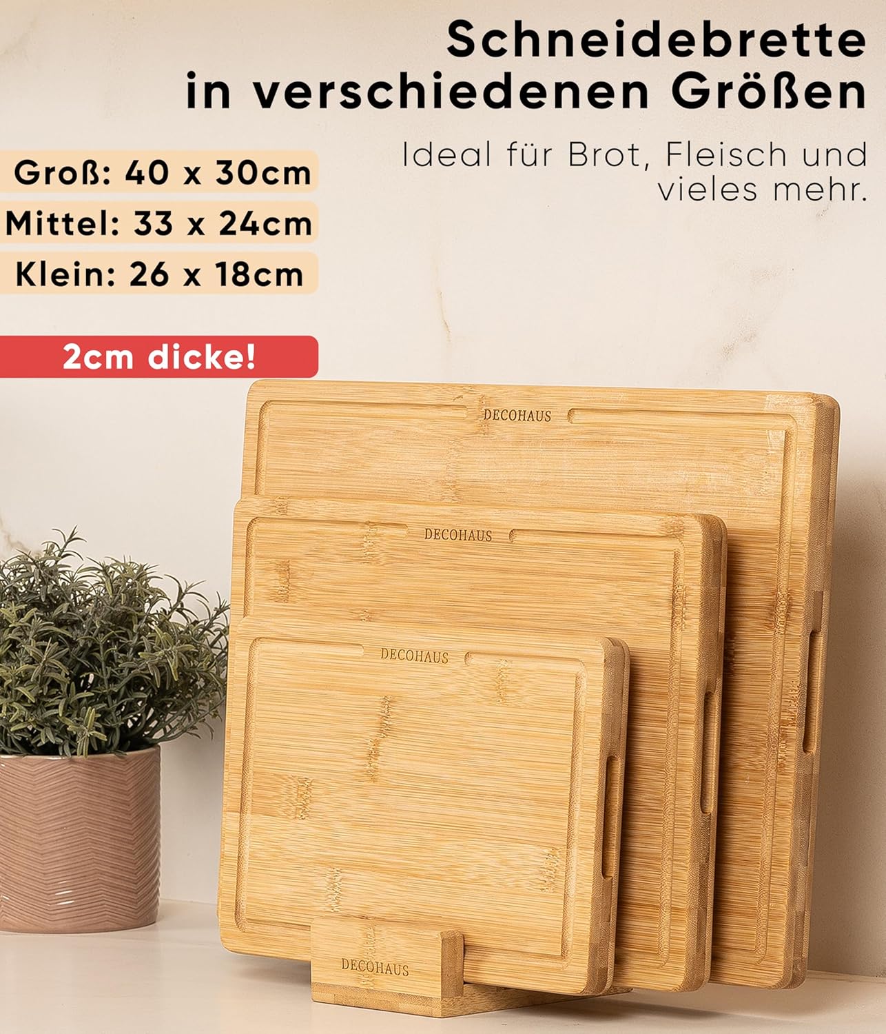 Holzschneidebrett-Set, 3er Set, Bambusholz