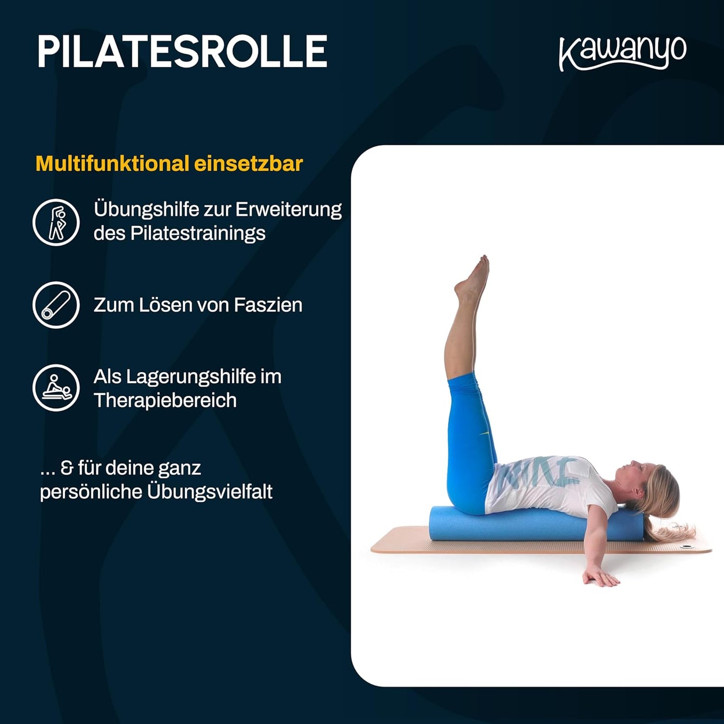 Pilates-Rolle für Stabilitäts- & Balanceübungen, 1 x 90 cm (Blau)
