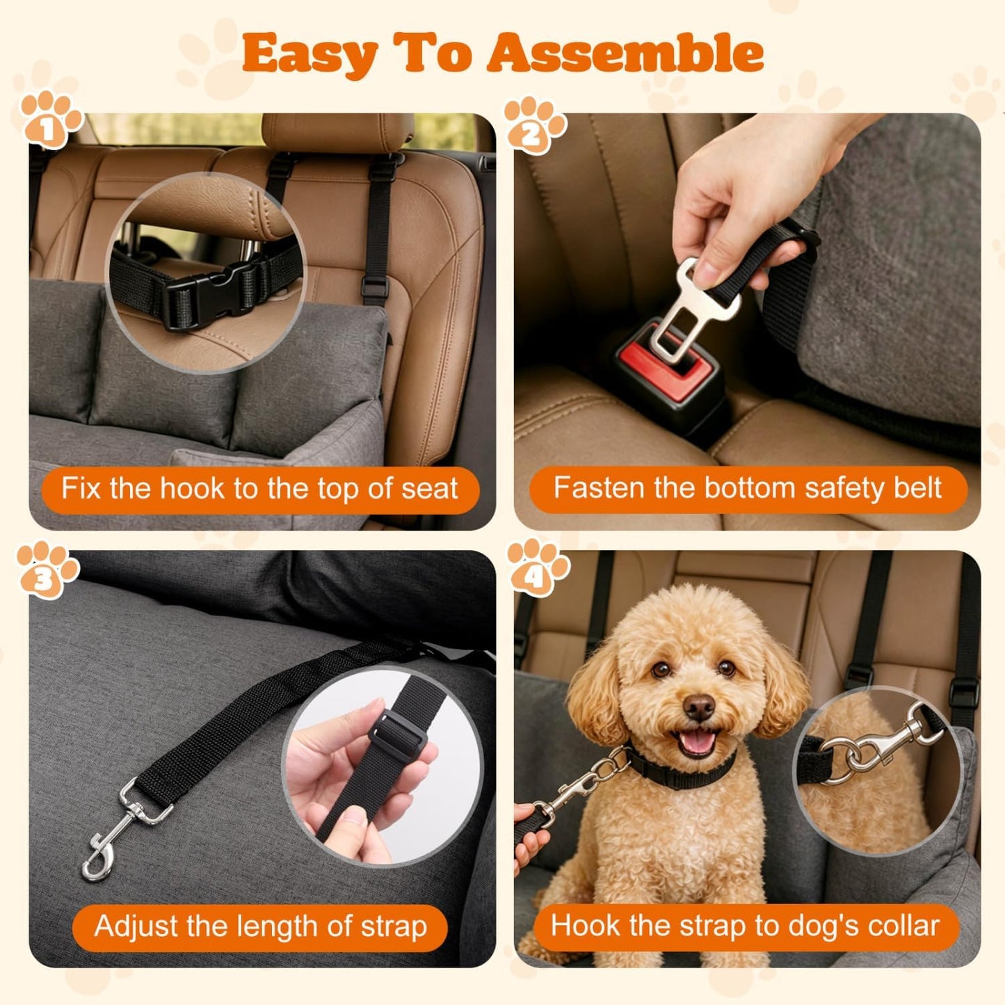 Hundeautositz mit Sicherheitsgurten und Staufächern