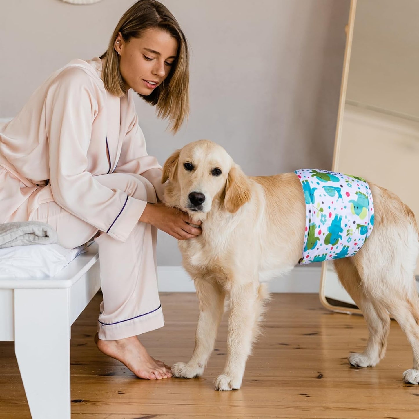 Wiederverwendbare Hundewindeln für Rüden, 3 Stück, Elefanten, Schnecken, Vögel S
