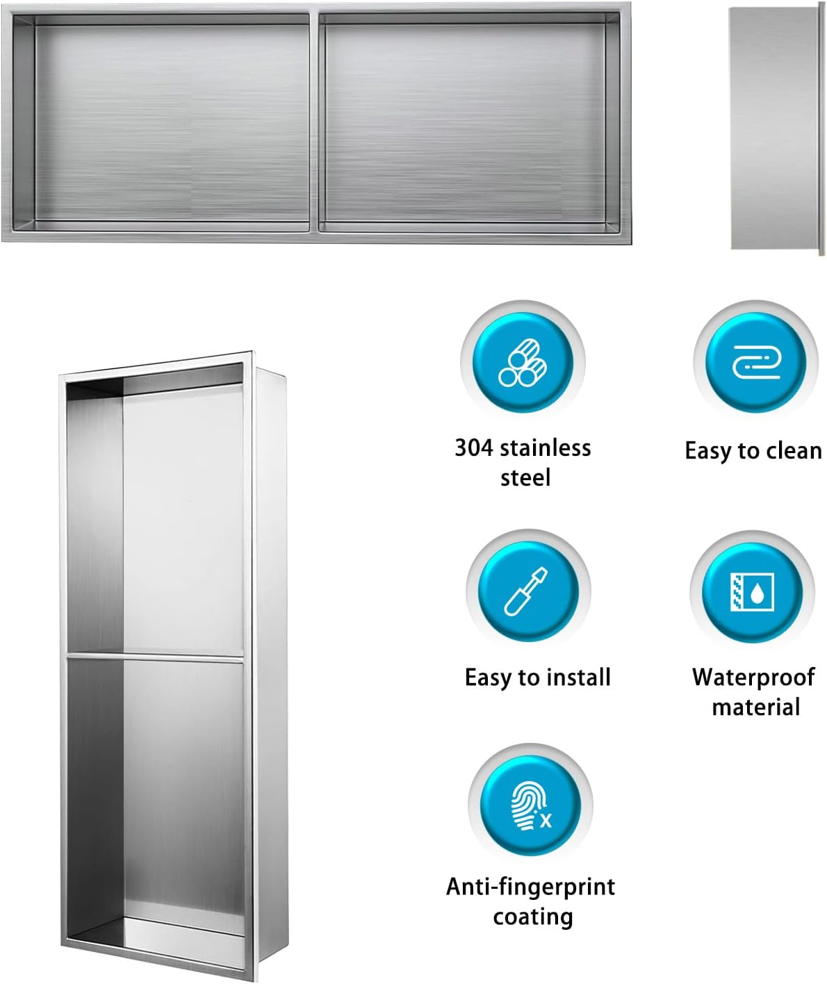 Wandnische für Dusche, 20×60cm (mit Regal) Silber