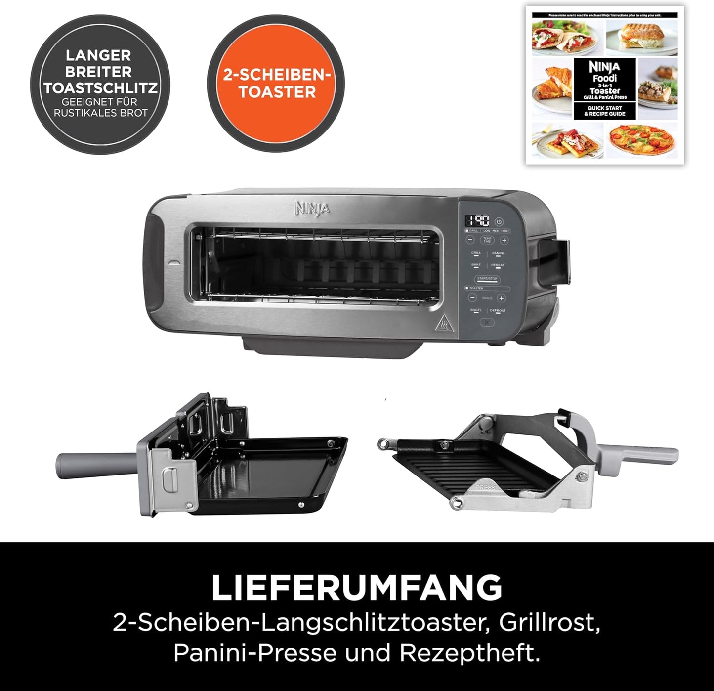 Foodi 3-in-1 Toaster & Elektrogrill mit Panini-Presse, ST202EU, Edelstahl