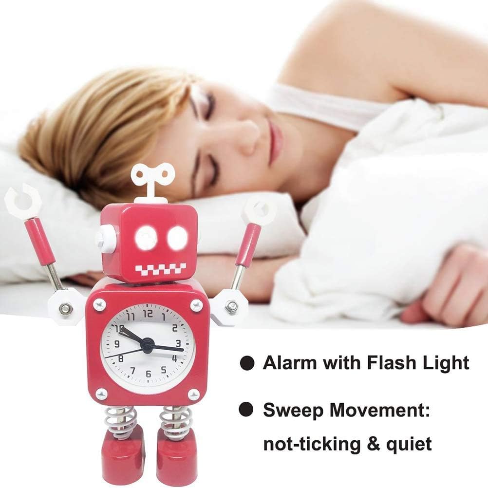 Roboter Wecker mit blinkenden Augen und drehbarem Arm, Rot