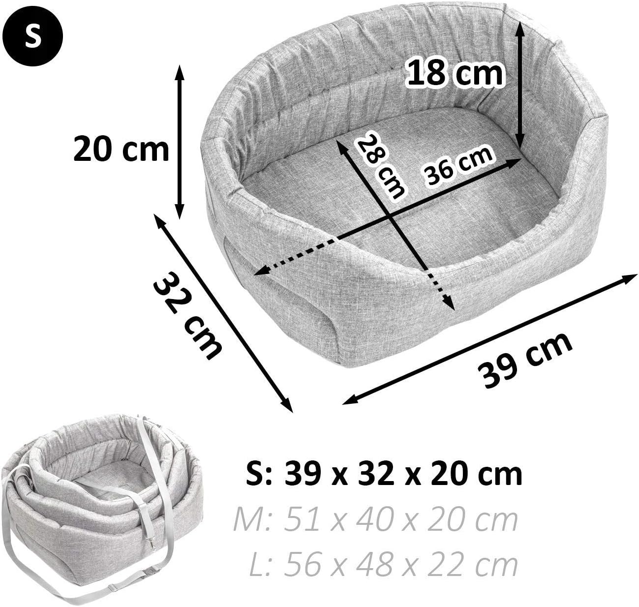 Hunde-Autositz, S (1er Pack) Grau - Polyester: Leinenimitat