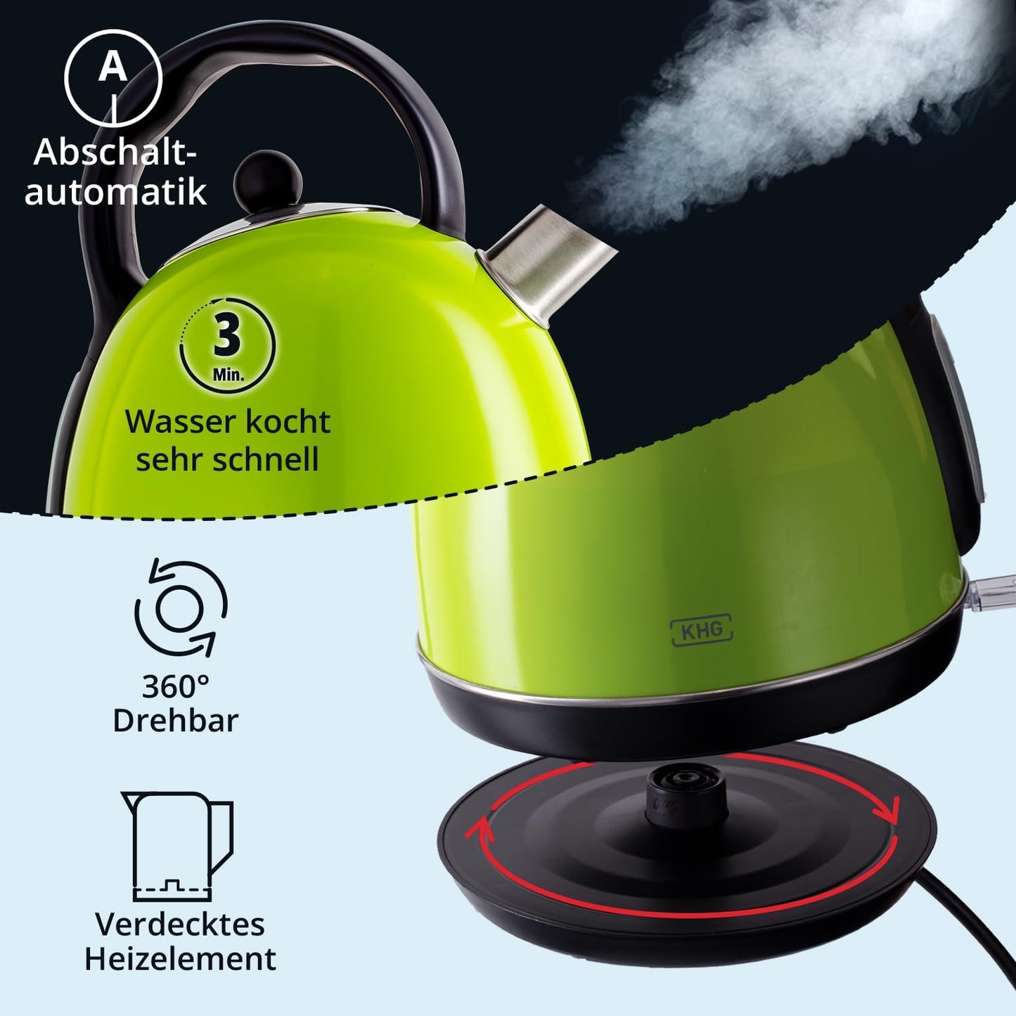 WK-1711 Kessel-Wasserkocher Retro, Lime (Grün)