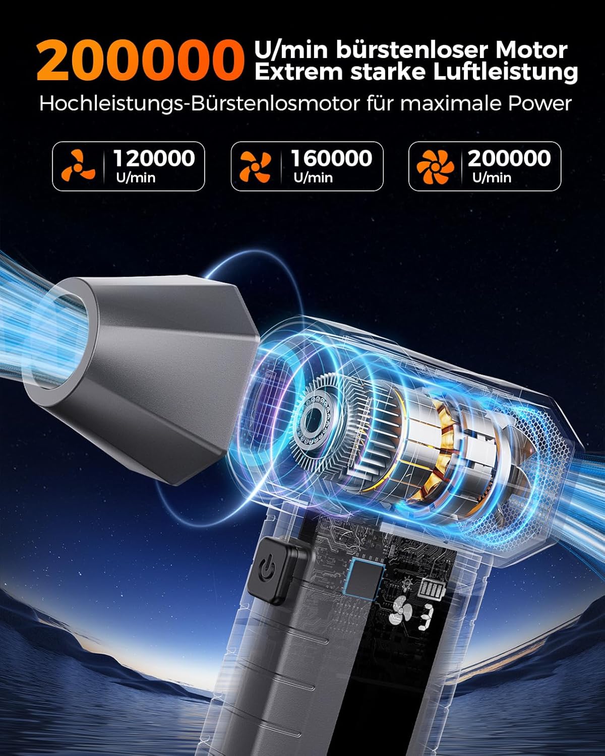 Elektrischer Air Duster mit Turbo-Gebläse, grau