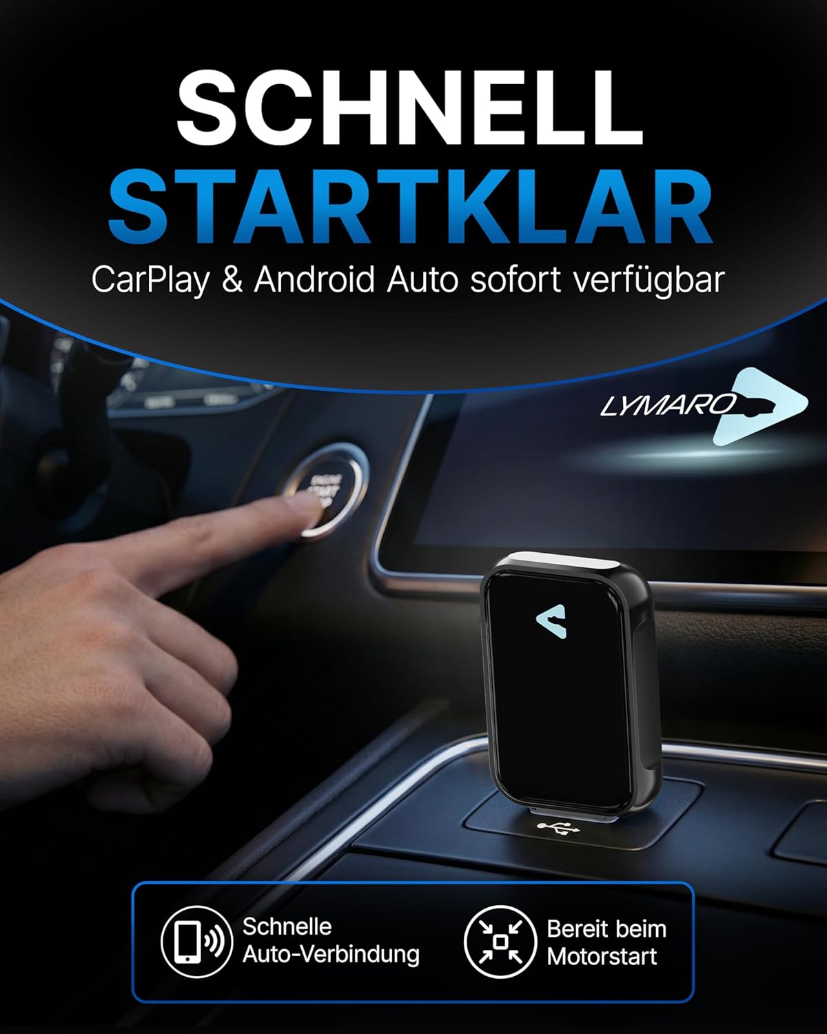 Auto-Nachrüstadapter für kabelloses CarPlay & Android Auto, Black