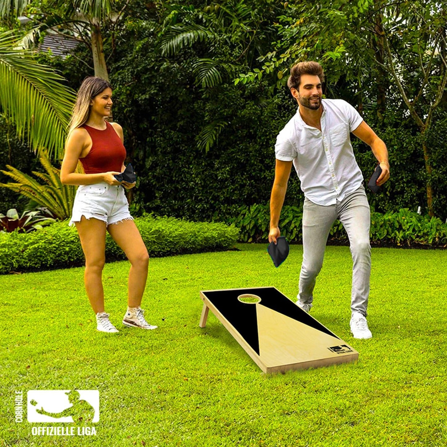 Cornhole Set, Cornhole aus Holz Schwarz und Weiss
