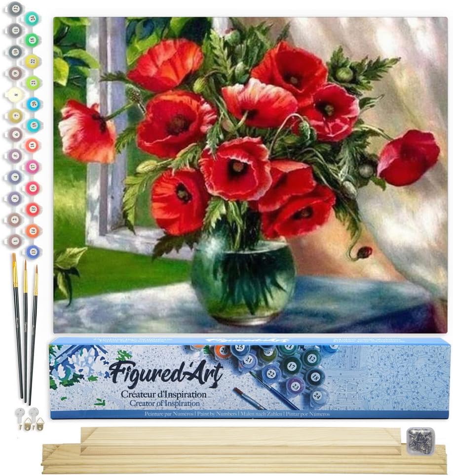 Malen nach Zahlen Set Roter Blumenstrauss, Roter Blumenstrauß 40x50cm Mit Keilrahmen (nicht gespannt)