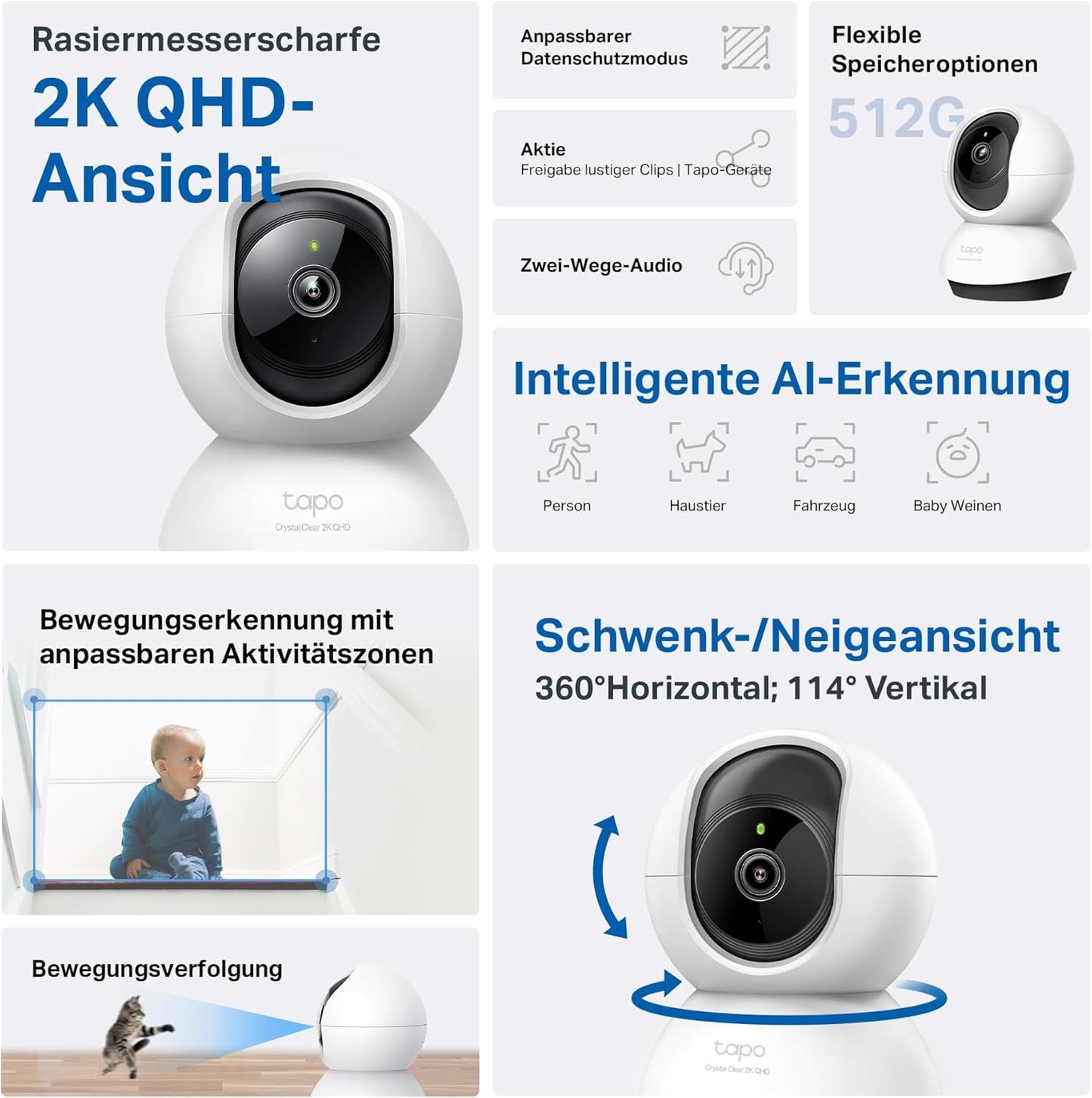 360°-WLAN-Überwachungskamera, 4MP