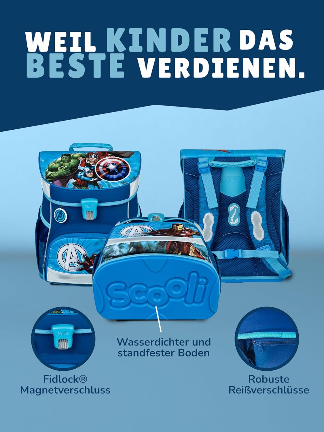 Ergonomisches Schulranzen-Set, 9-teilig, Marvel Avengers, 9-teiliges Set mit Sporttasche