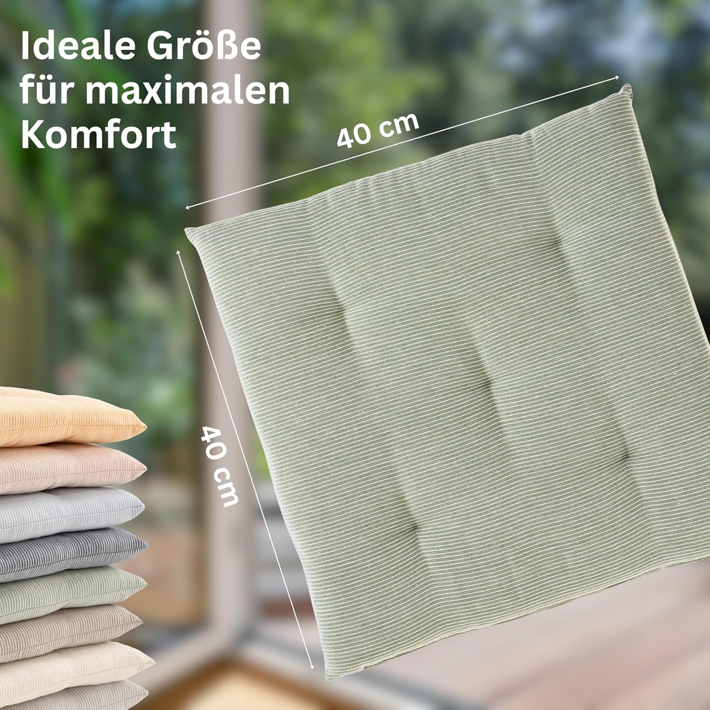 2er Set Sitzkissen für Stühle (40x40 cm), Grün 40 x 40 cm (2er Pack)