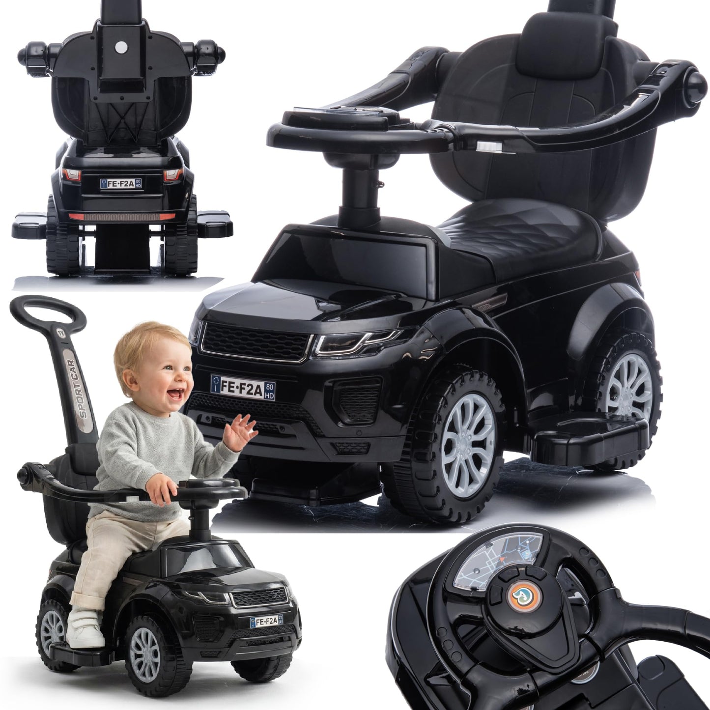 Schiebe- und Rutschauto, Schwarz