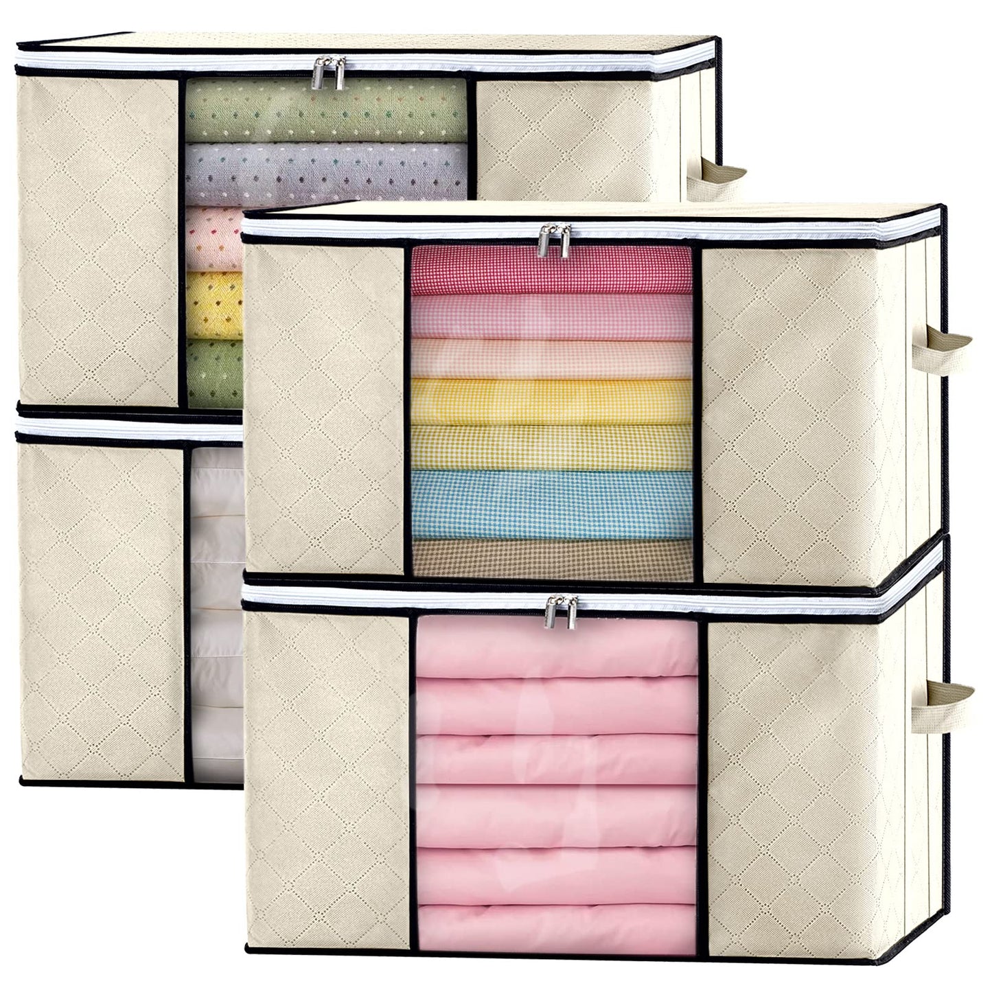 4er-Set Faltbare Aufbewahrungsboxen, 4 x 90L Creme