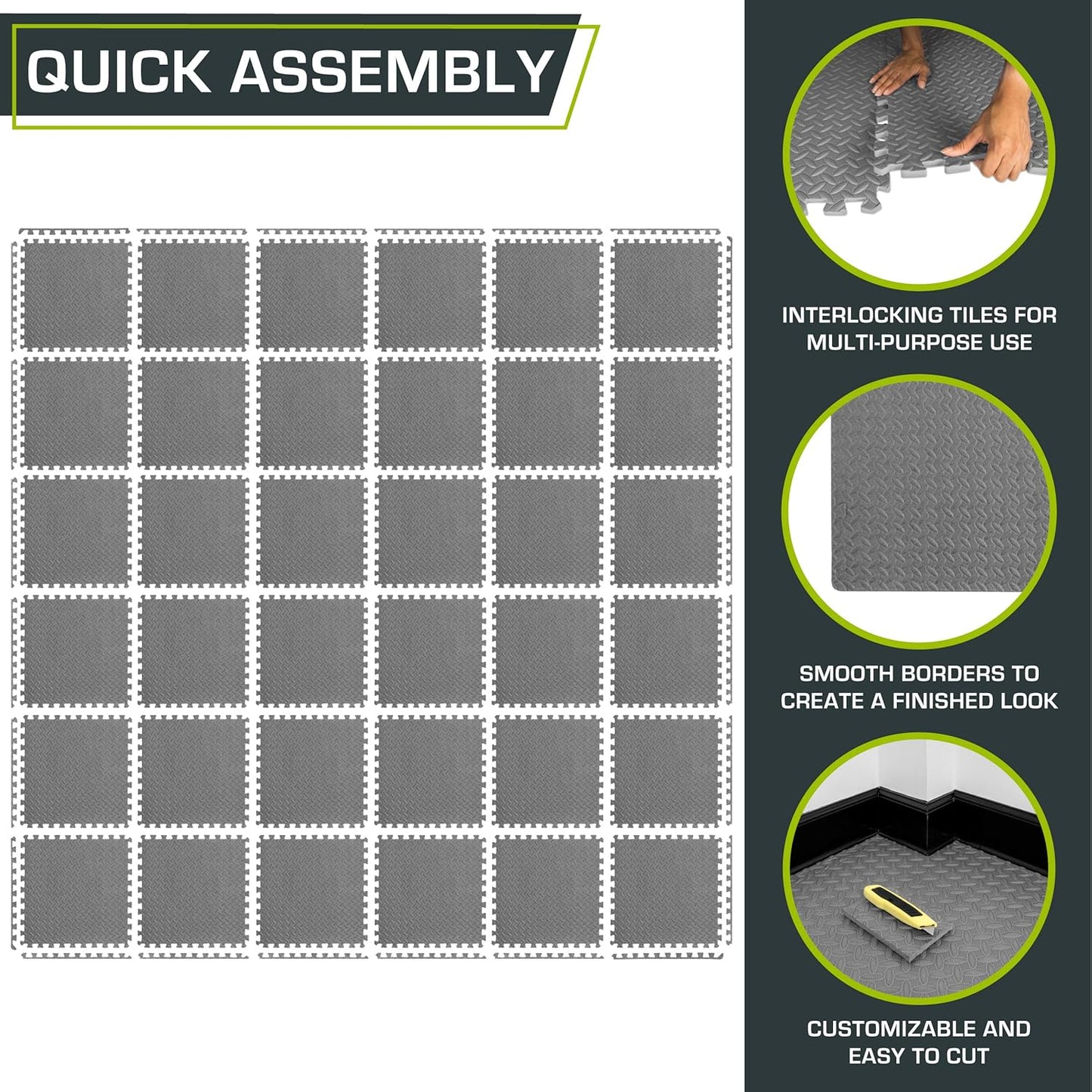 Puzzle-Trainingsmatte, Grey - 1/2 Inch - 144 Sq Ft - 36 Tiles
