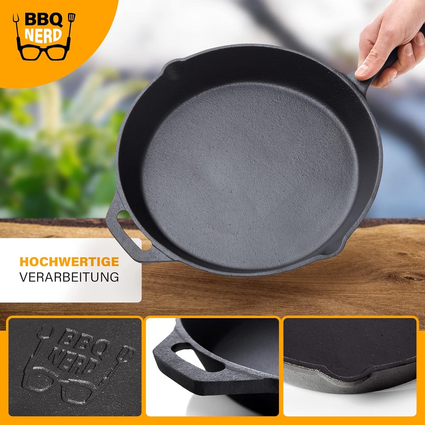 Grillpfanne mit Ausgiesser und Griff, Mit Stielgriff Ø 25 cm