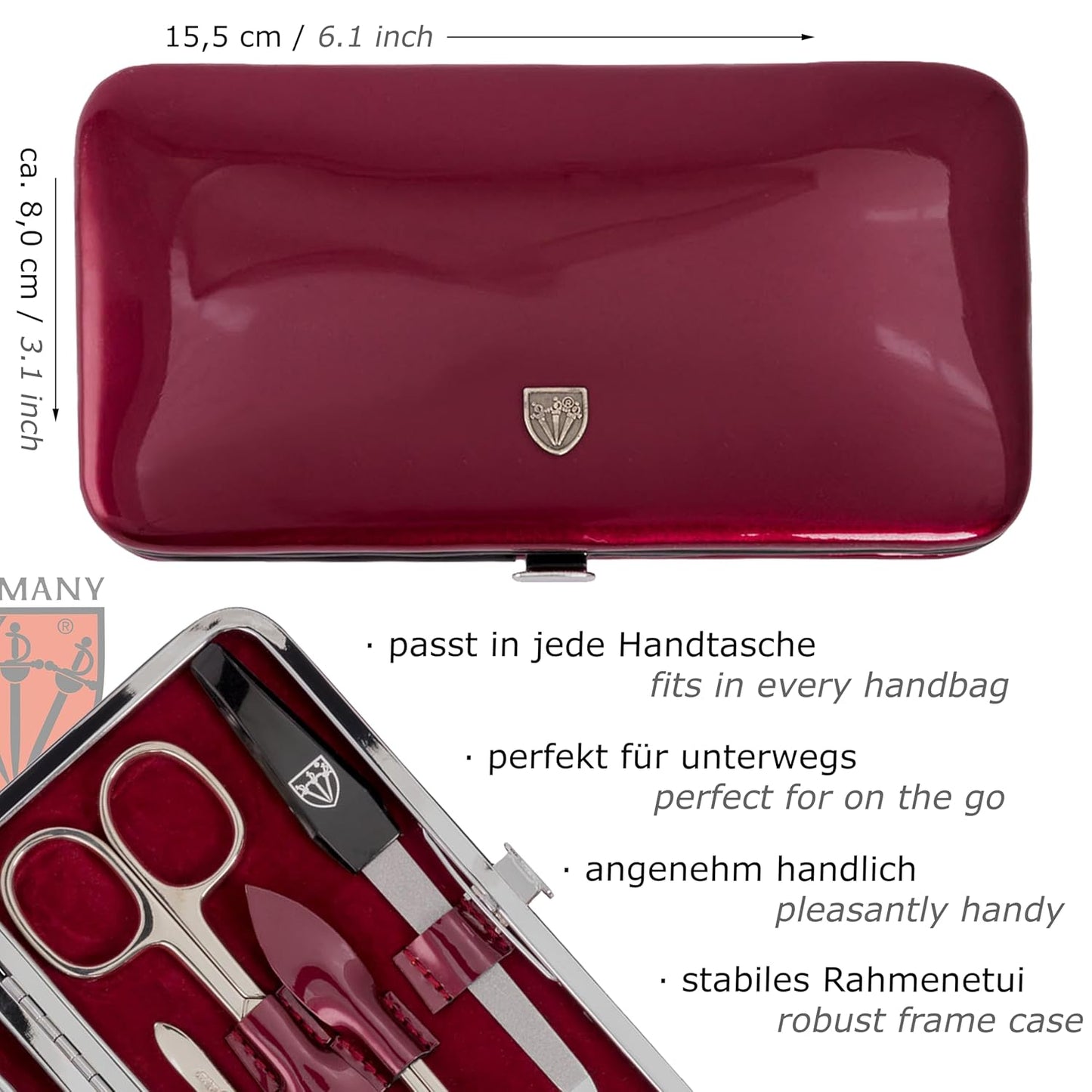 8-teiliges Nagelpflegeset Cuneo, LACKLEDER - WEINROT