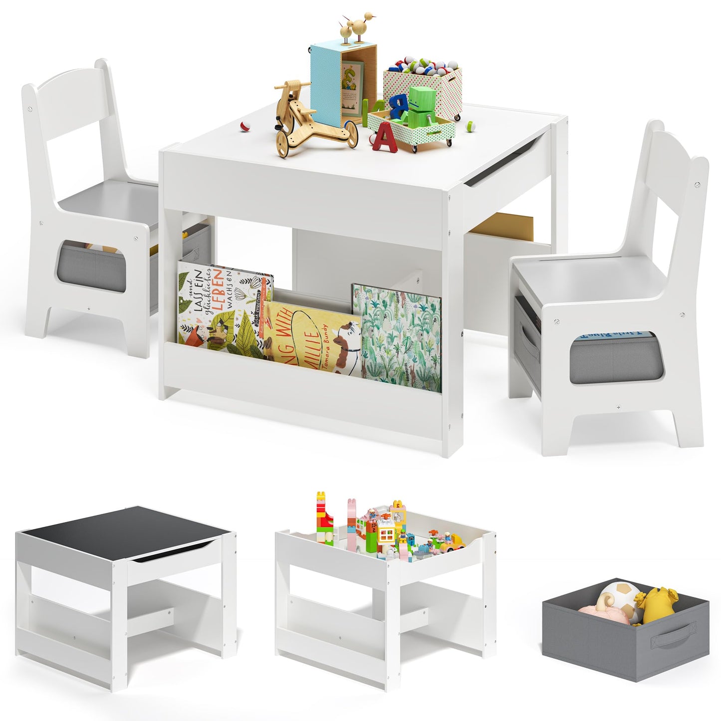 Kindertisch mit Stühlen, Grau