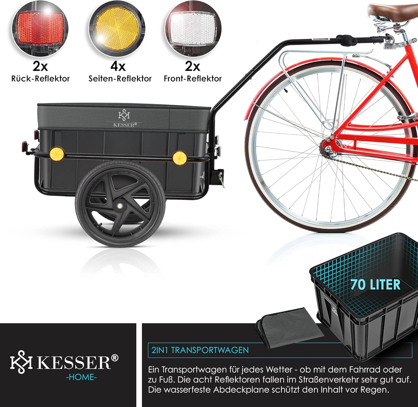 2-in-1 Fahrradanhänger und Handwagen mit Transportbox, Anthrazit