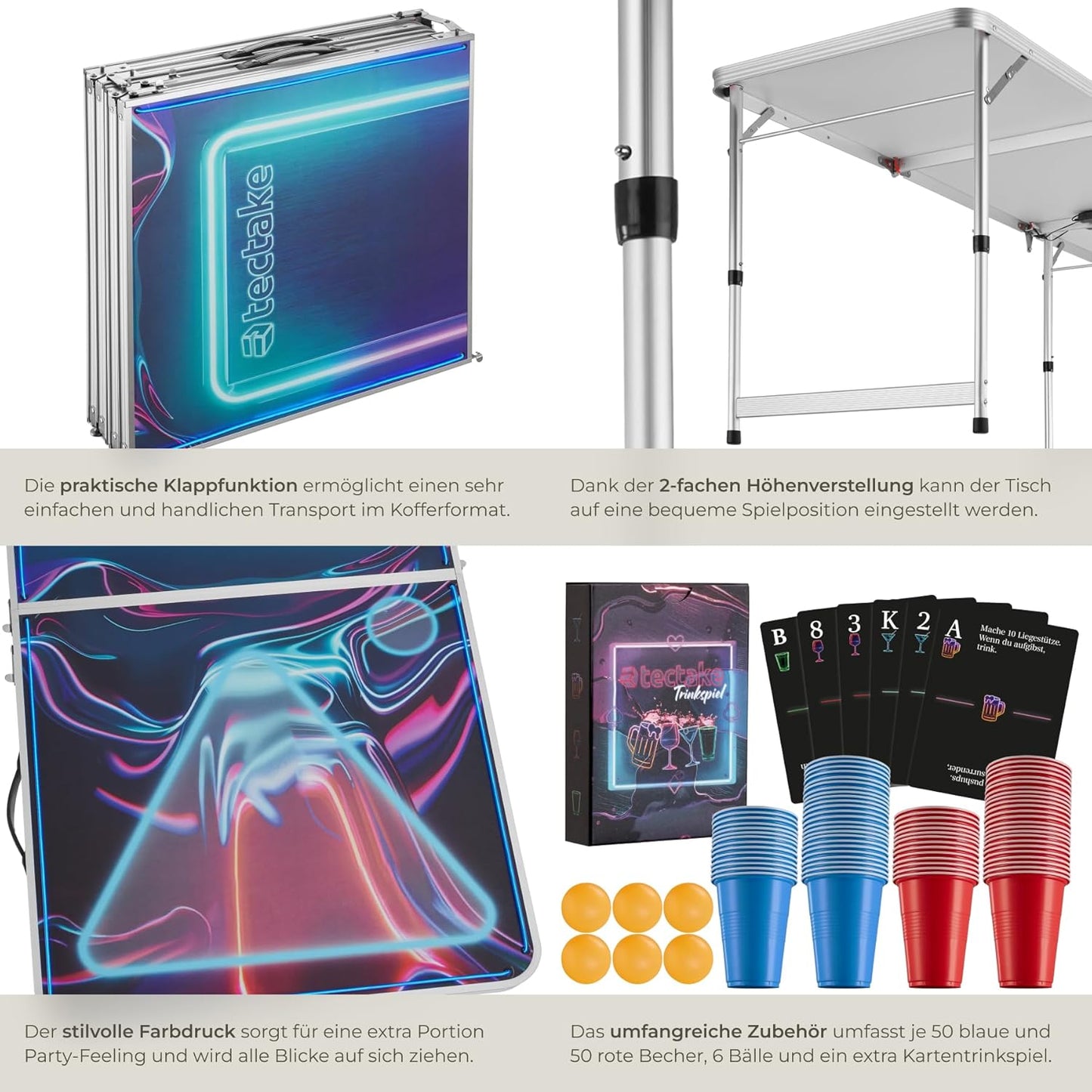 Bierpongtisch BeerWars I, LED-Beleuchtung, inkl. Kartenspiel, BeerWars I