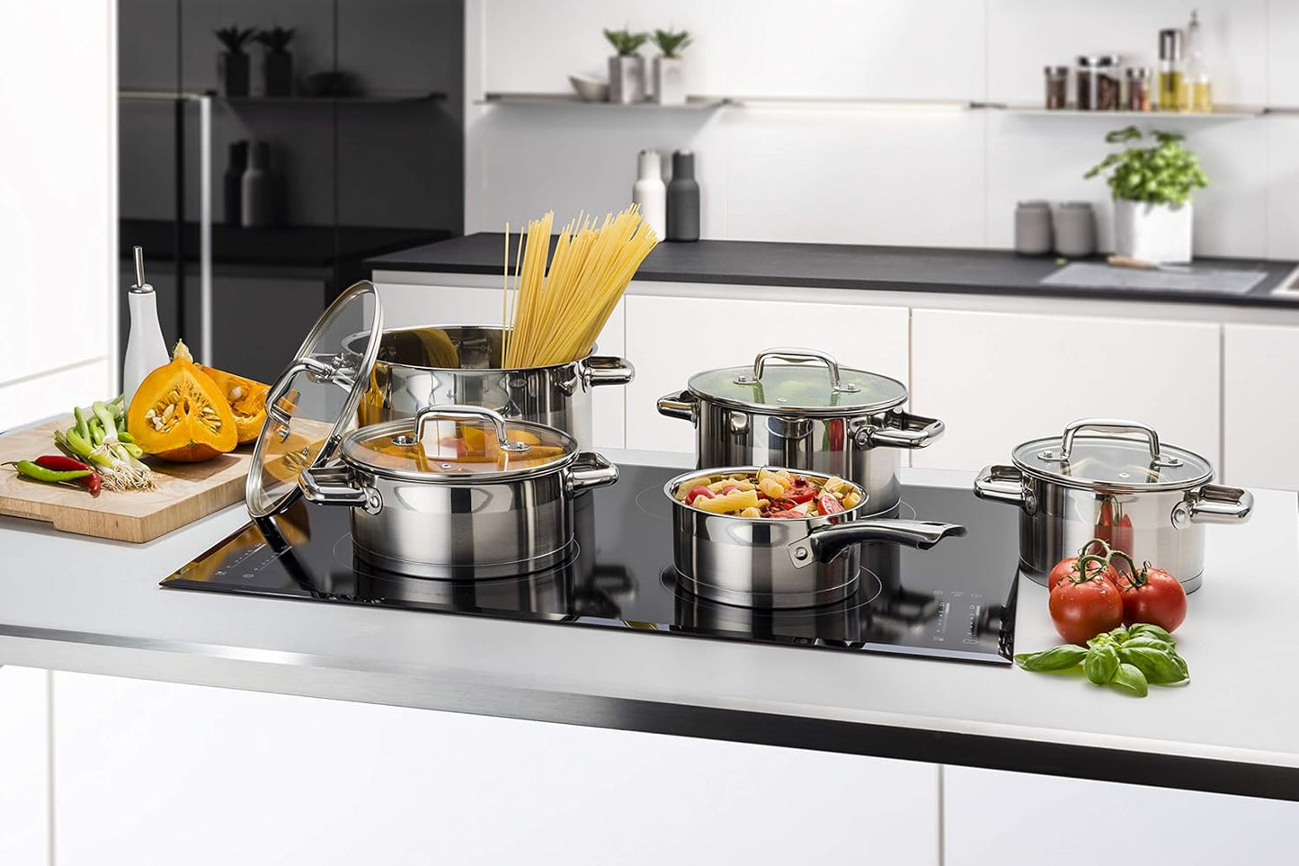 Induktionsgeeignetes Kochtopf-Set aus Edelstahl (9-teilig)