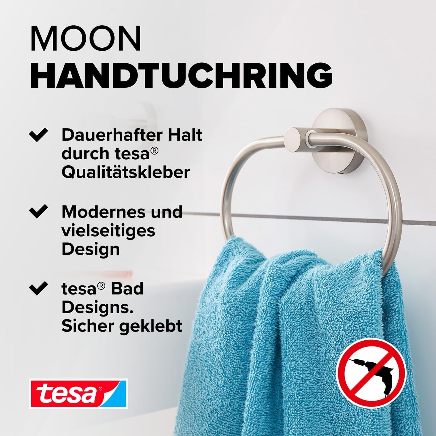 Moon Handtuchring inkl. Klebelösung ohne Bohren, Handtuchring