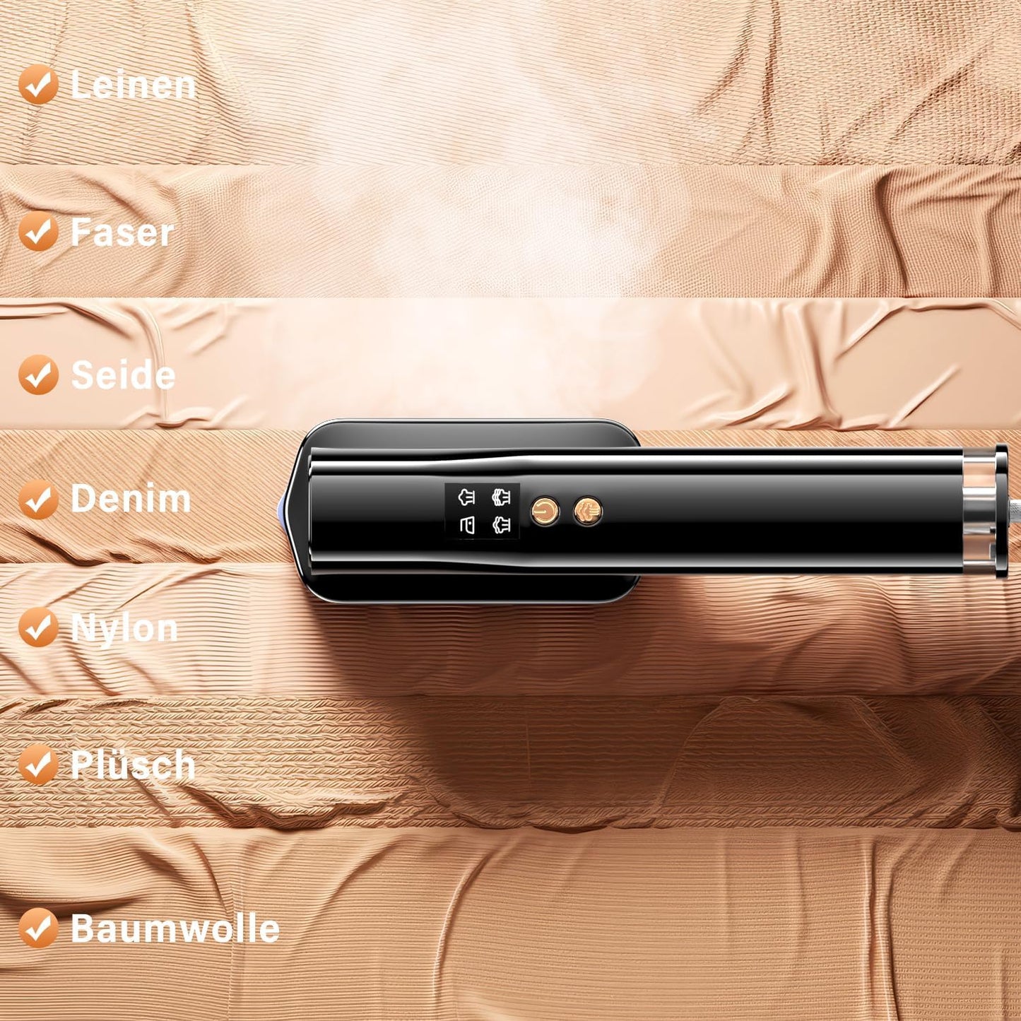 Tragbarer 2-in-1 Dampfglätter mit Dualspannung, Schwarz