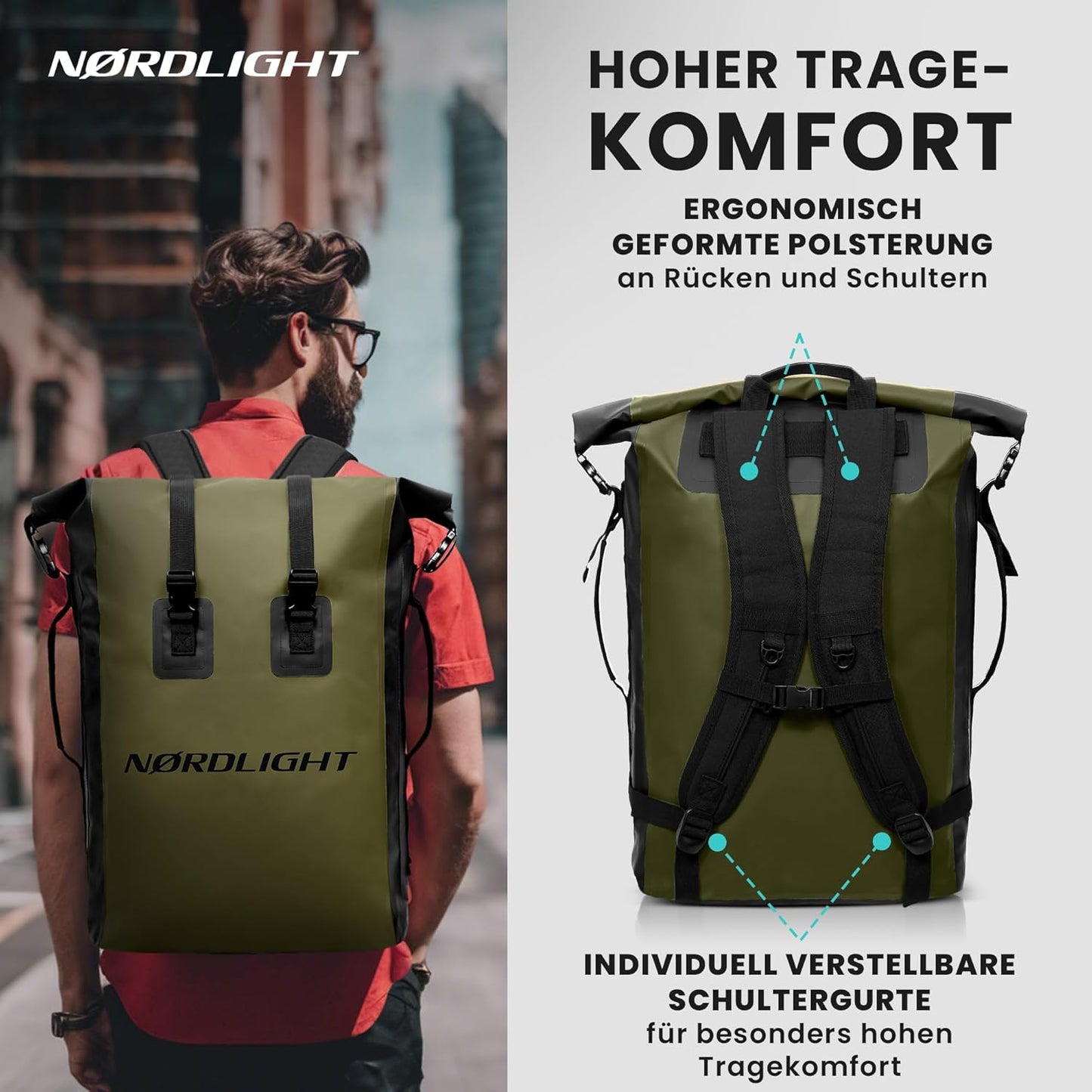 Wasserdichter Rucksack, Olivgrün 35 L