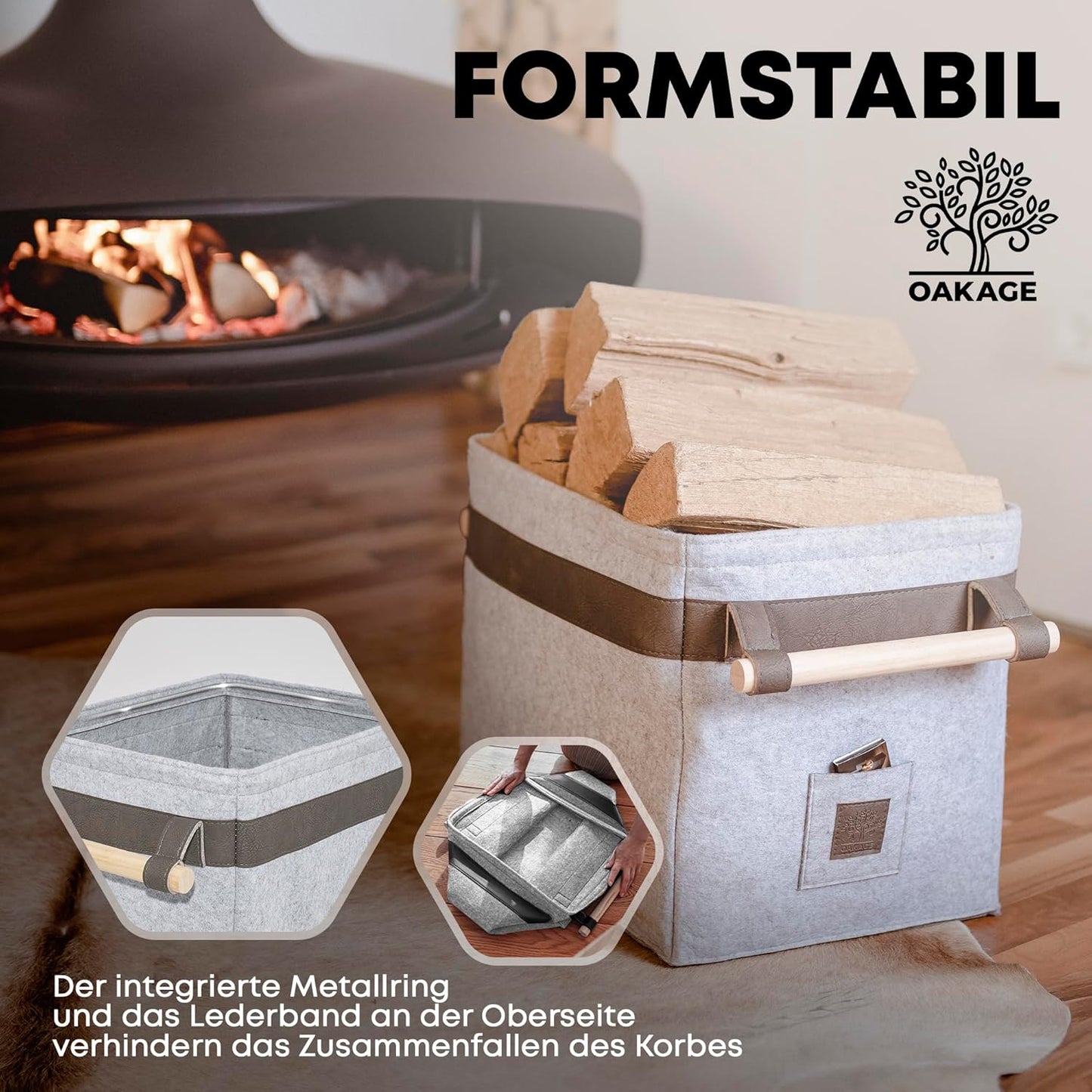 Holzkorb für Kaminholz, Hellgrau Single