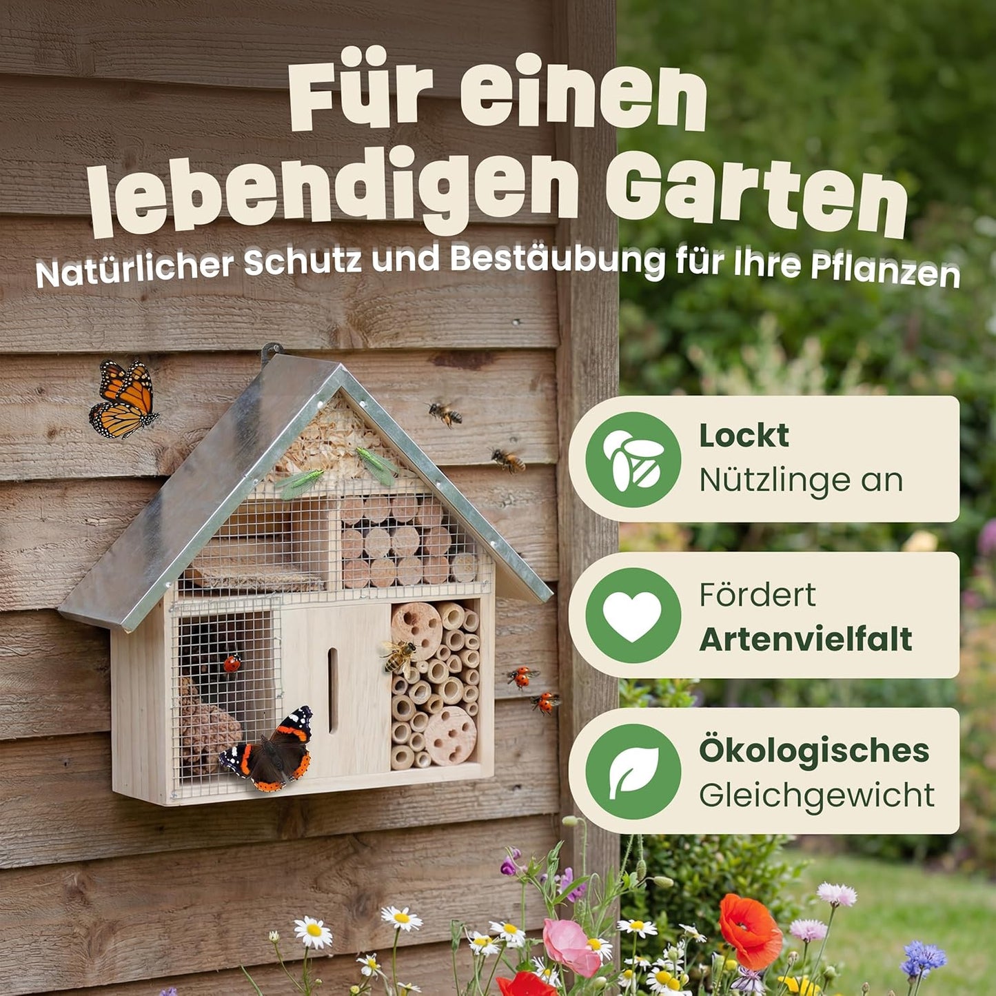 Kompaktes Insektenhotel mit Metalldach (27,3 cm), Kompaktes Insektenhotel – Metalldach (27,3 cm)