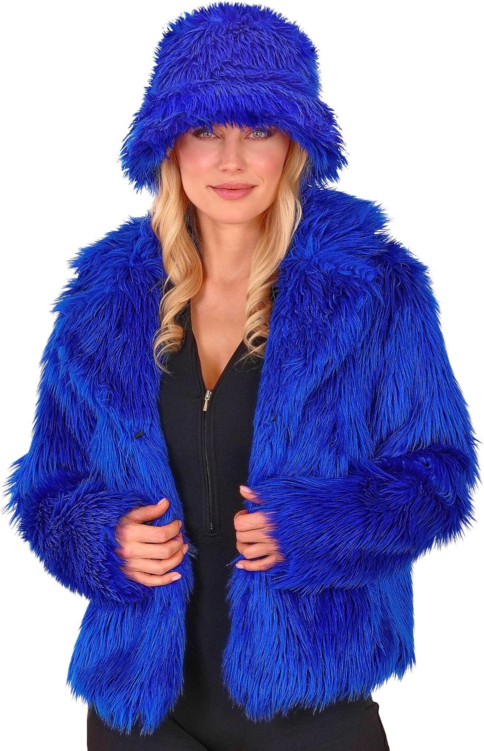 Damen Kunstfelljacke, Blau S-M