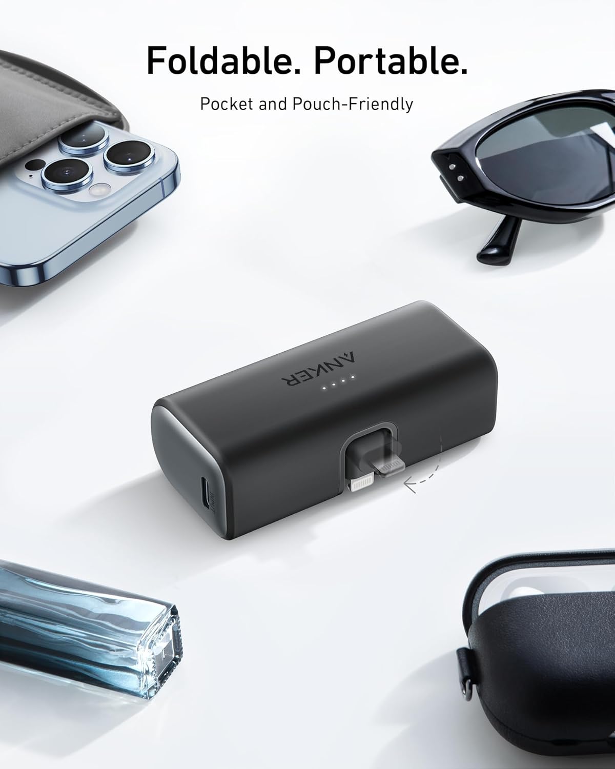 621 Powerbank mit Lightning-Stecker, Schwarz